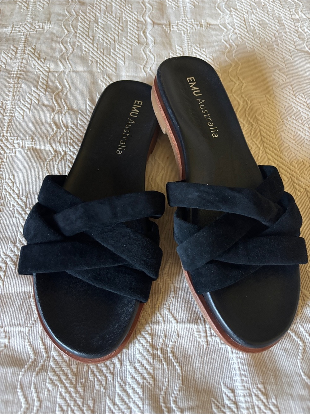 EMU AUSTRALIA Black Suede Real Leather Slides Mules Sandals 8 1/2 LIKE NEW!